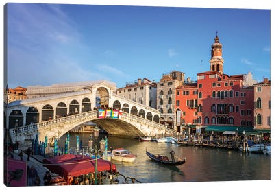 Rialto Bridge On The Grand Canal, Venice Canvas Art Print - Restaurant