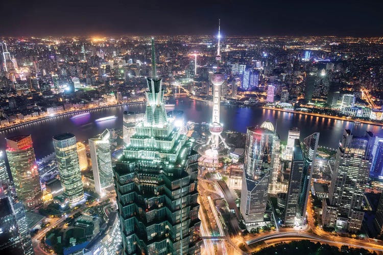 Shanghai City At Night, China