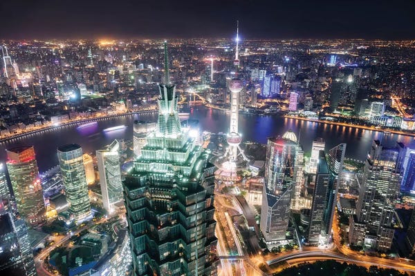 Towers: Shanghai City At Night, China by Matteo Colombo