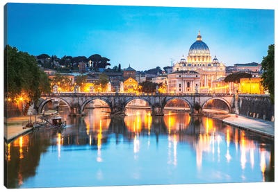 St Peter's Basilica And Tevere River, Rome Canvas Art Print - Sculpture & Statue Art
