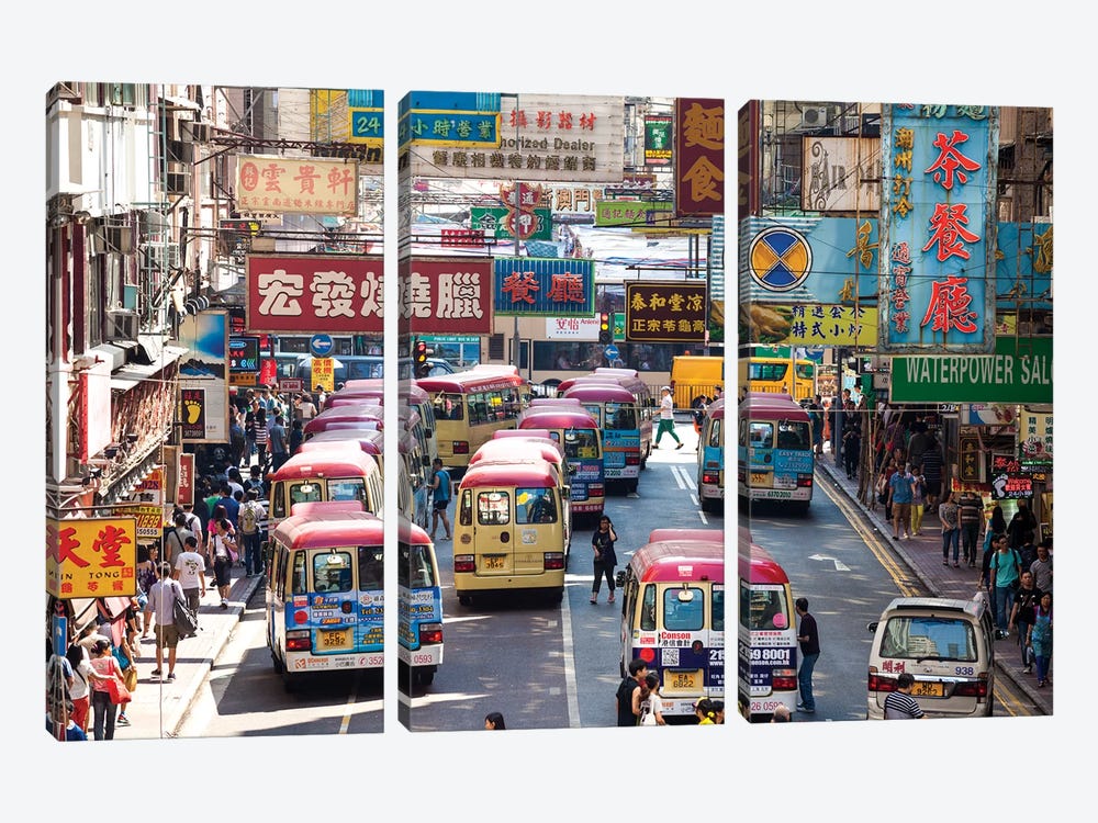 Street Scene In Hong Kong by Matteo Colombo 3-piece Canvas Art Print