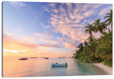 Sunrise Over Beach In The Maldives Canvas Art Print - Seascape Art