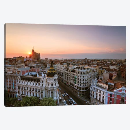 Sunset Over Madrid, Spain Canvas Print #TEO262} by Matteo Colombo Canvas Wall Art