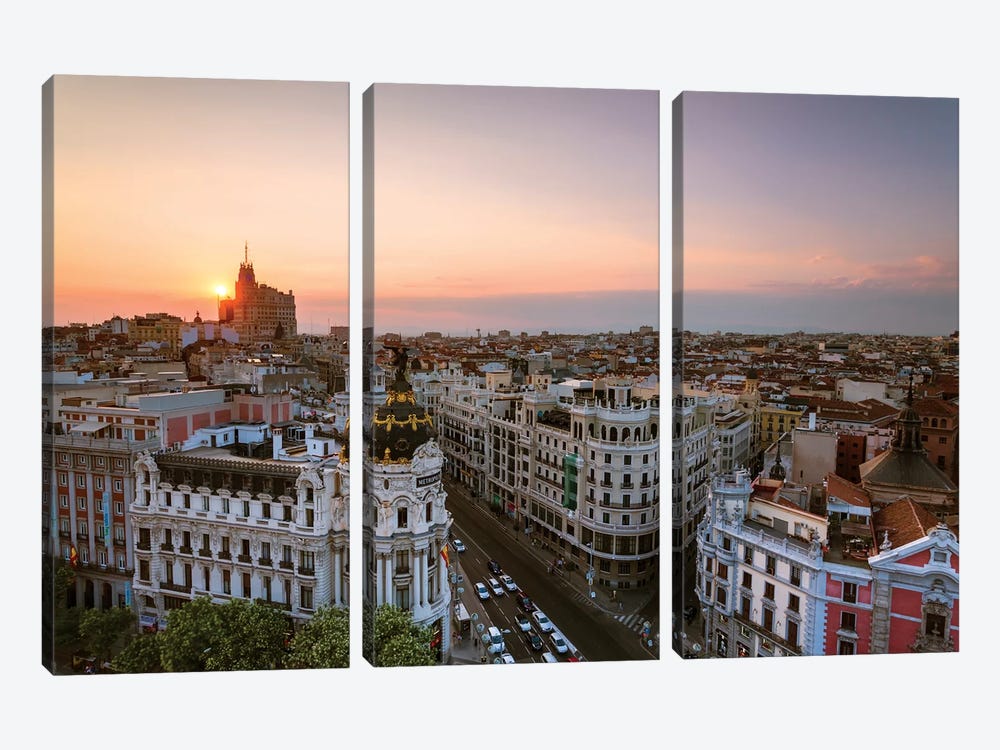 Sunset Over Madrid, Spain by Matteo Colombo 3-piece Canvas Print