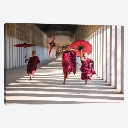 Three Monks Running, Burma Canvas Print #TEO266} by Matteo Colombo Canvas Print