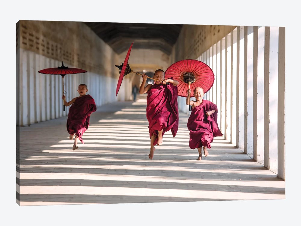 Three Monks Running, Burma by Matteo Colombo 1-piece Canvas Print