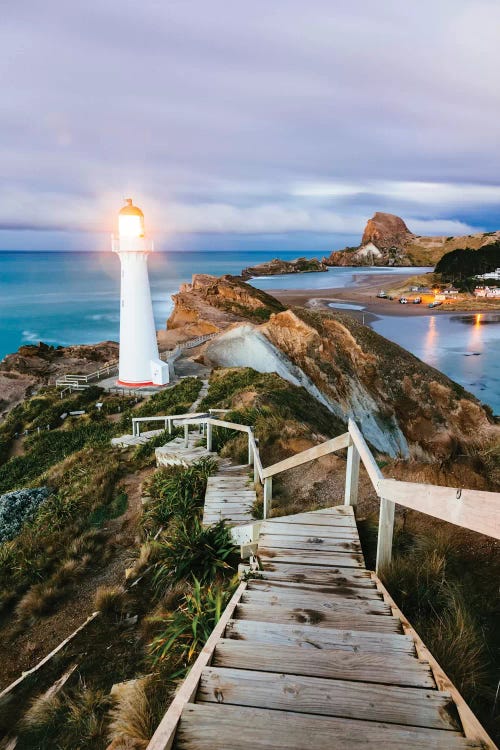 Castle Point Lighthouse At Dawn, Castlepoint, Wellington, North Island, New Zealand