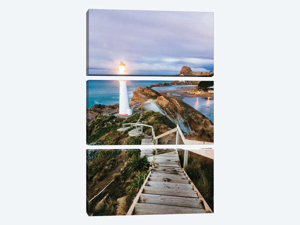 Castle Point Lighthouse At Dawn, Castlepoint, Wellington, North Island, New Zealand by Matteo Colombo 3-piece Canvas Wall Art