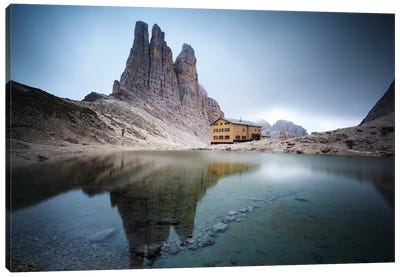 Vajolet Towers In The Italian Dolomites Canvas Art Print - Water Art