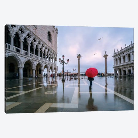 Woman In Flooded St Mark's Square, Venice Canvas Print #TEO277} by Matteo Colombo Canvas Art
