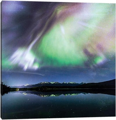 Aurora Borealis On The Canadian Rockies Canvas Art Print - Night Sky Art