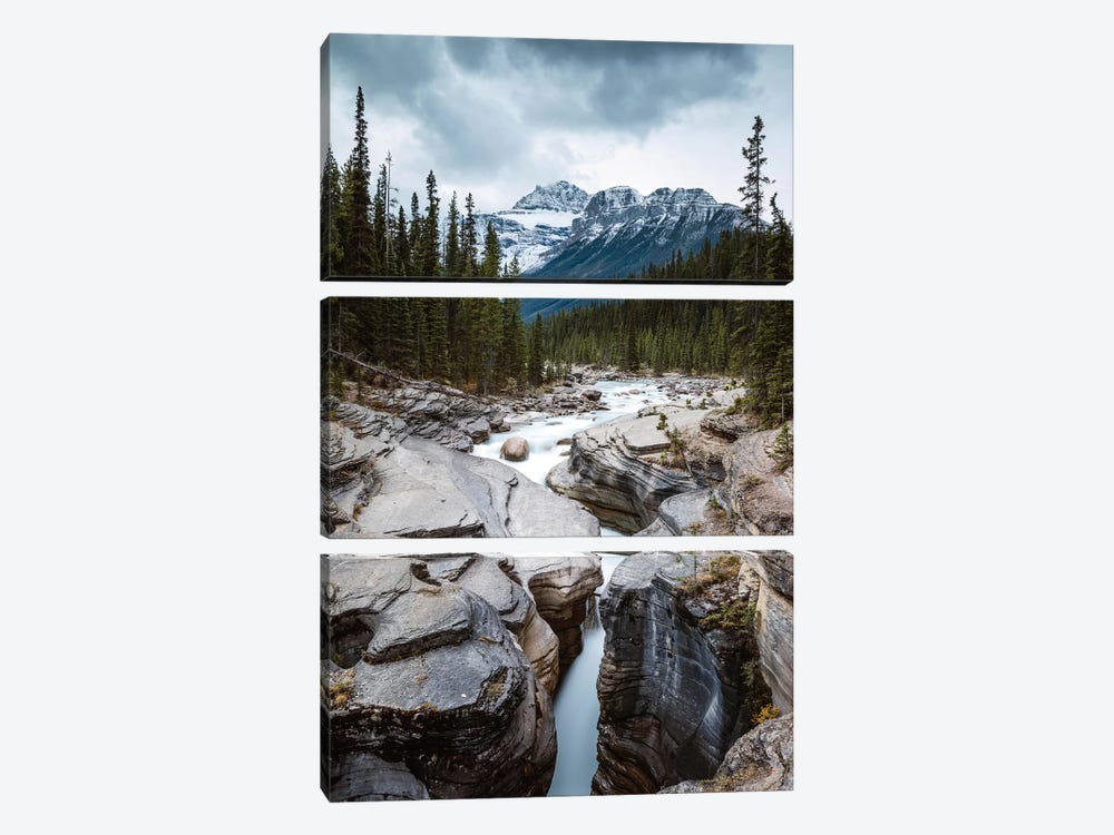 Mistaya Canyon In The Rockies by Matteo Colombo 3-piece Canvas Print