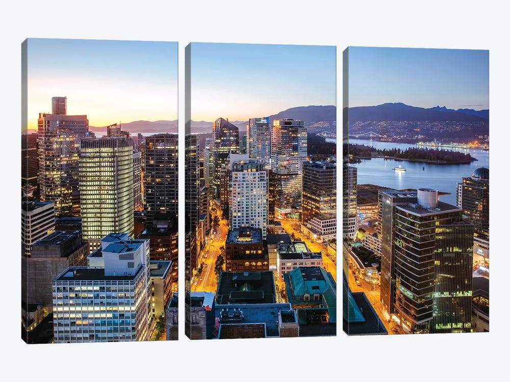 Vancouver Downtown At Dusk by Matteo Colombo 3-piece Canvas Art