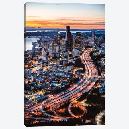 Aerial View Of Seattle At Dusk, USA Canvas Print #TEO307} by Matteo Colombo Canvas Artwork