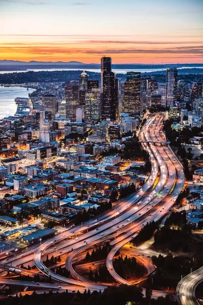Seattle: Aerial View Of Seattle At Dusk, USA by Matteo Colombo