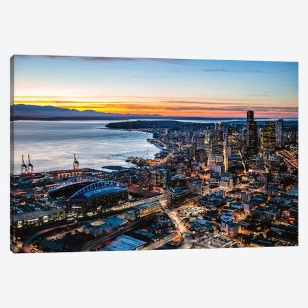 Aerial View Of Seattle Downtown Skyline At Dusk, USA Canvas Print #TEO308} by Matteo Colombo Canvas Art Print
