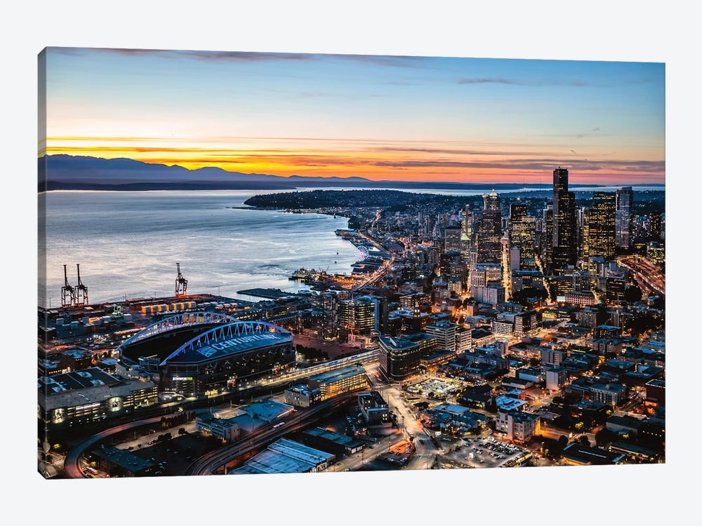 Aerial View Of Seattle Downtown Skyline At Dusk, USA by Matteo Colombo 1-piece Canvas Art