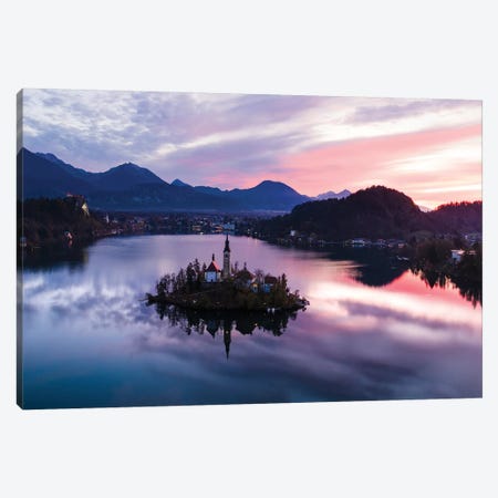 First Light On Bled Lake, Slovenia Canvas Print #TEO312} by Matteo Colombo Canvas Art
