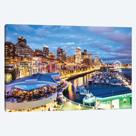 Harbor And City At Dusk, Seattle, USA Canvas Print #TEO314} by Matteo Colombo Canvas Print