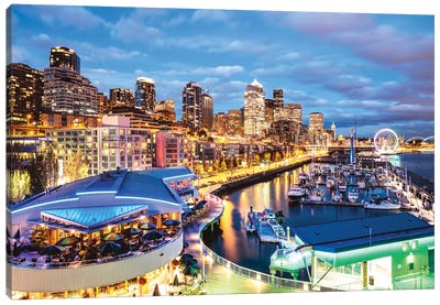 Harbor And City At Dusk, Seattle, USA Canvas Art Print - Seattle Art