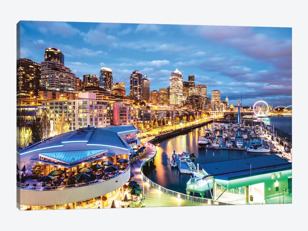 Harbor And City At Dusk, Seattle, USA by Matteo Colombo 1-piece Canvas Print