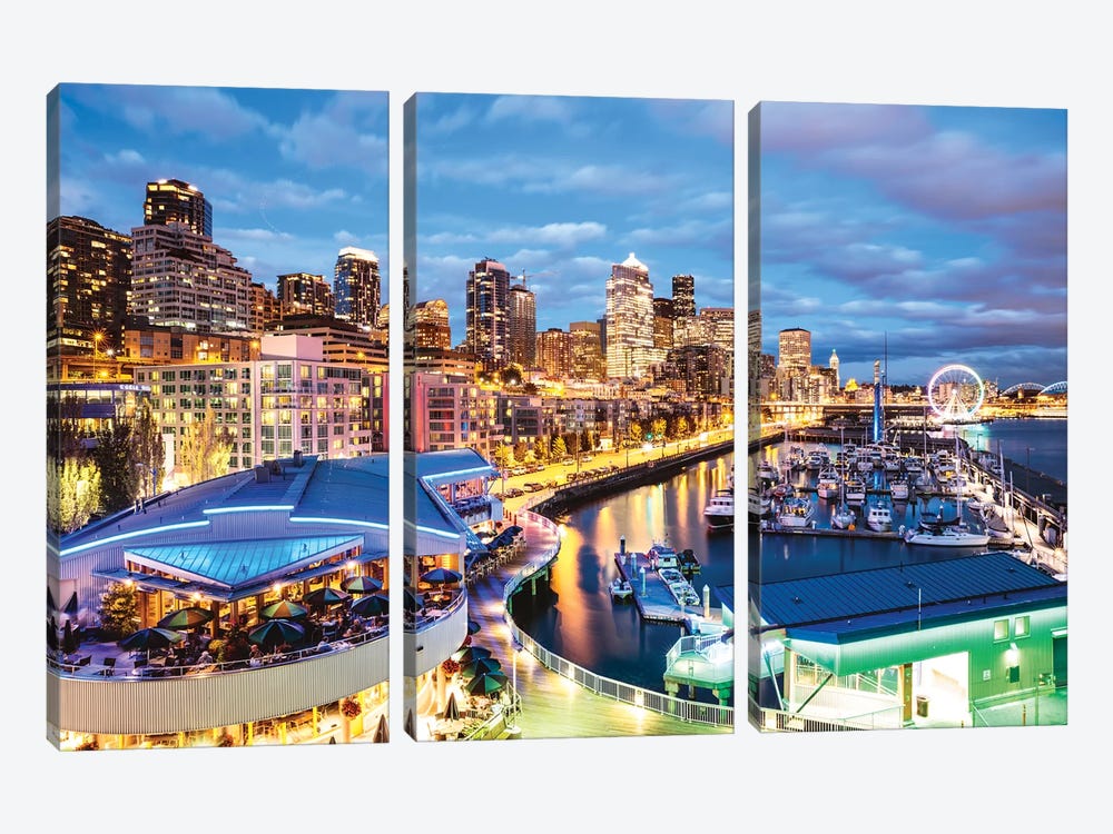 Harbor And City At Dusk, Seattle, USA by Matteo Colombo 3-piece Canvas Art Print