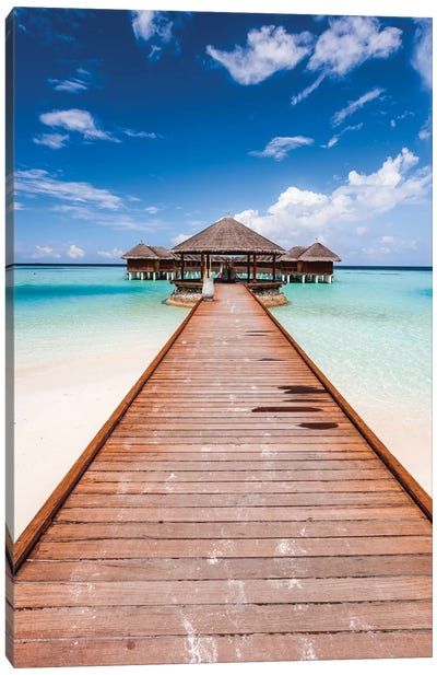 Pier In A Tropical Island, Maldives Canvas Art Print - Nautical Scenic Photography