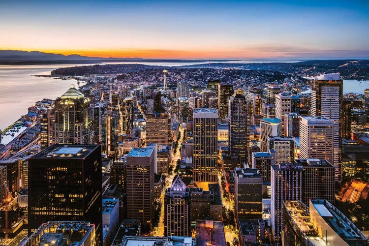 Skyline And Downtown At Dusk, Seattle, USA