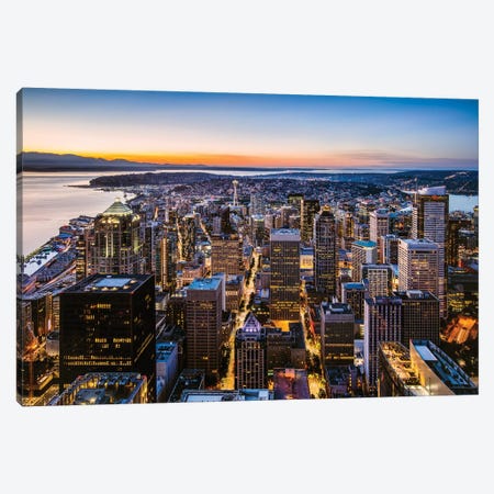 Skyline And Downtown At Dusk, Seattle, USA Canvas Print #TEO321} by Matteo Colombo Canvas Art Print