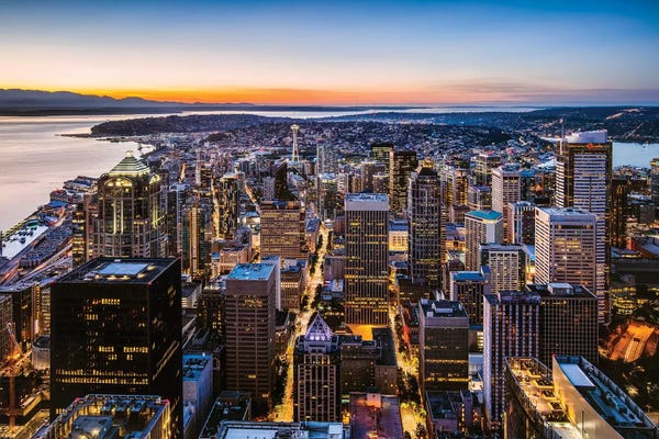 Matteo Colombo: Skyline And Downtown At Dusk, Seattle, USA by Matteo Colombo