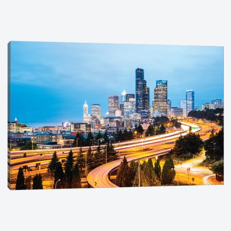 Skyline And Interstate At Dusk, Seattle, USA Canvas Print #TEO322} by Matteo Colombo Canvas Art Print