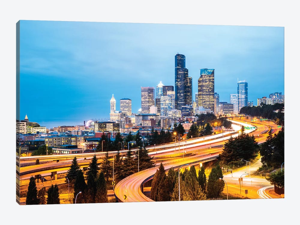 Skyline And Interstate At Dusk, Seattle, USA by Matteo Colombo 1-piece Canvas Wall Art