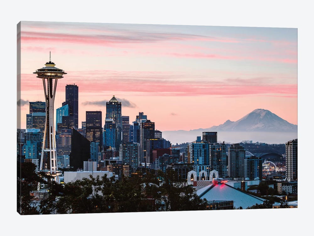 Skyline At Dawn With Mt. Rainier, Seattle, USA by Matteo Colombo 1-piece Art Print