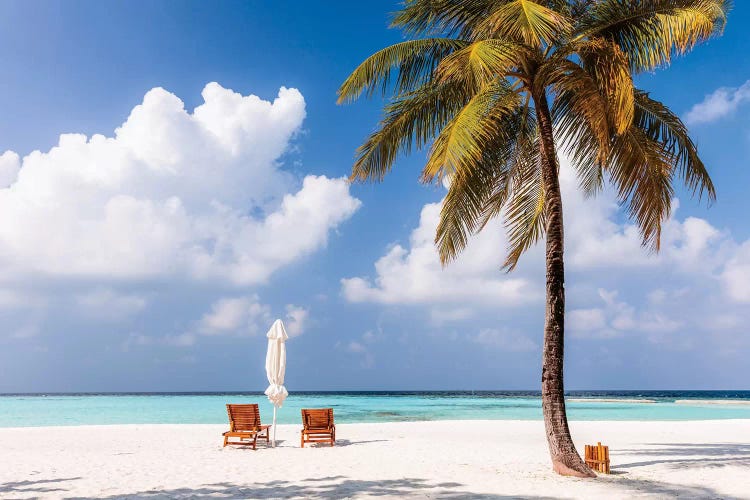 Sunchairs On A Beach In The Maldives