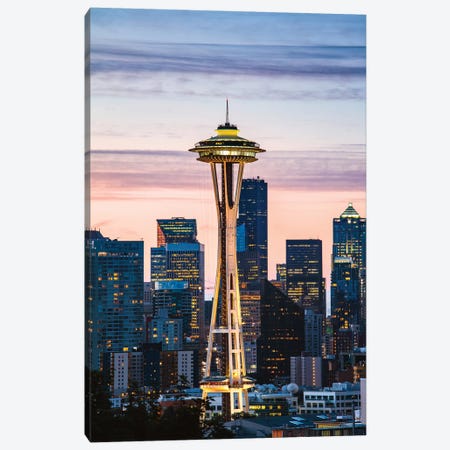 The Space Needle And Skyline At Dawn, Seattle, USA I Canvas Print #TEO326} by Matteo Colombo Canvas Art