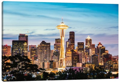The Space Needle And Skyline At Dawn, Seattle, USA II Canvas Art Print - Seattle