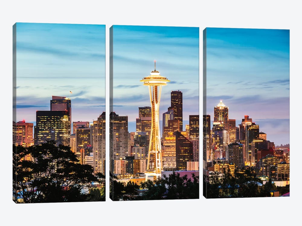 The Space Needle And Skyline At Dawn, Seattle, USA II by Matteo Colombo 3-piece Canvas Print