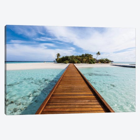 Wooden Jetty To A Tropical Island, Maldives Canvas Print #TEO332} by Matteo Colombo Canvas Artwork