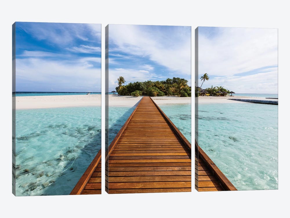 Wooden Jetty To A Tropical Island, Maldives by Matteo Colombo 3-piece Canvas Art Print
