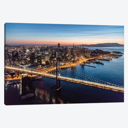 Aerial Of Downtown San Francisco At Dusk Canvas Print #TEO333} by Matteo Colombo Canvas Wall Art