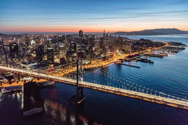 San Francisco Skylines: Aerial Of Downtown San Francisco At Dusk by Matteo Colombo