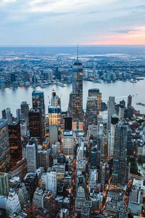 Aerial Of Manhattan At Sunset, New York