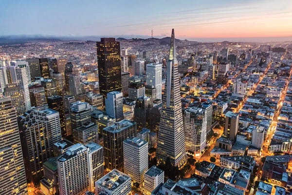 San Francisco Skylines: Aerial Of San Francisco At Dusk by Matteo Colombo