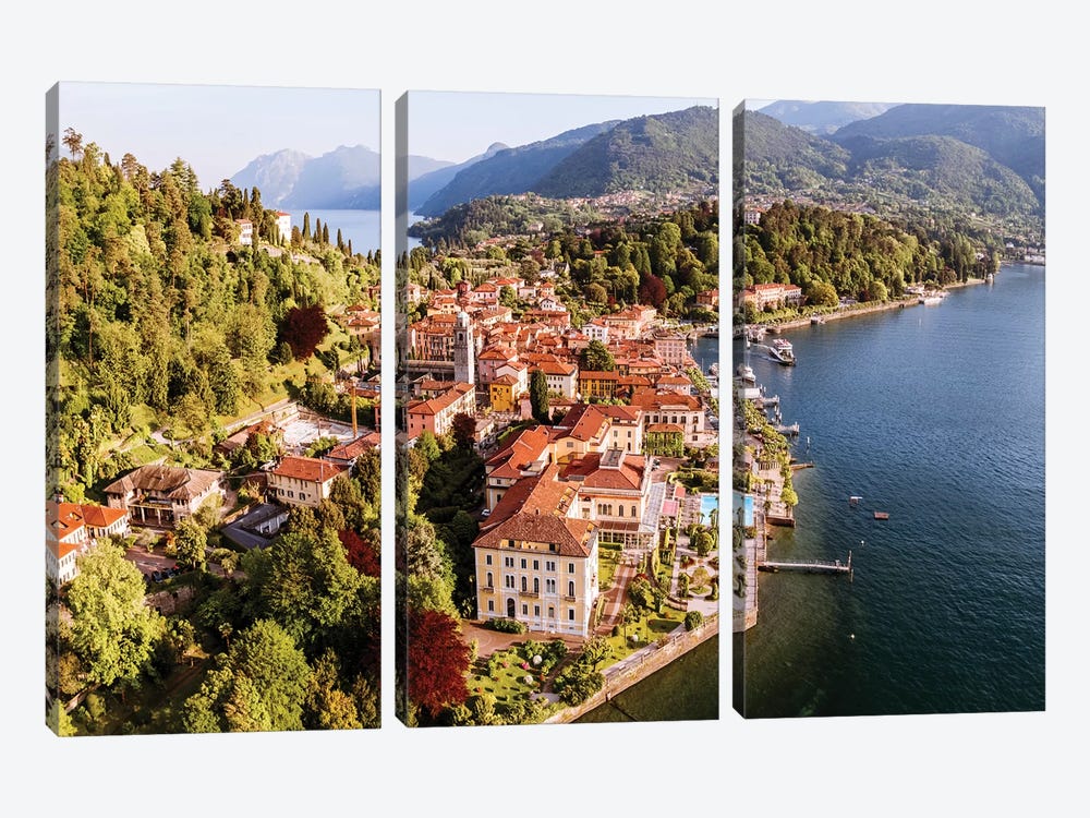 Aerial View Of Bellagio, Lake Como, Italy by Matteo Colombo 3-piece Canvas Wall Art