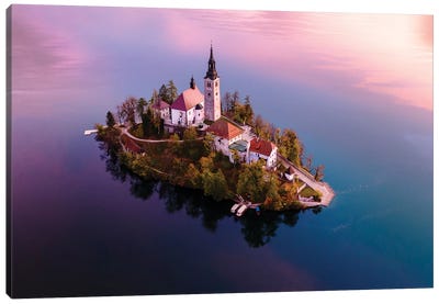 Bled Island At Sunrise, Slovenia Canvas Art Print - Island Art