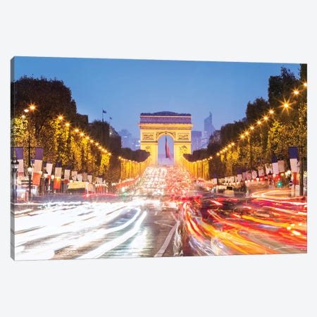 Champs Elysees At Night, Paris Canvas Print #TEO355} by Matteo Colombo Canvas Print