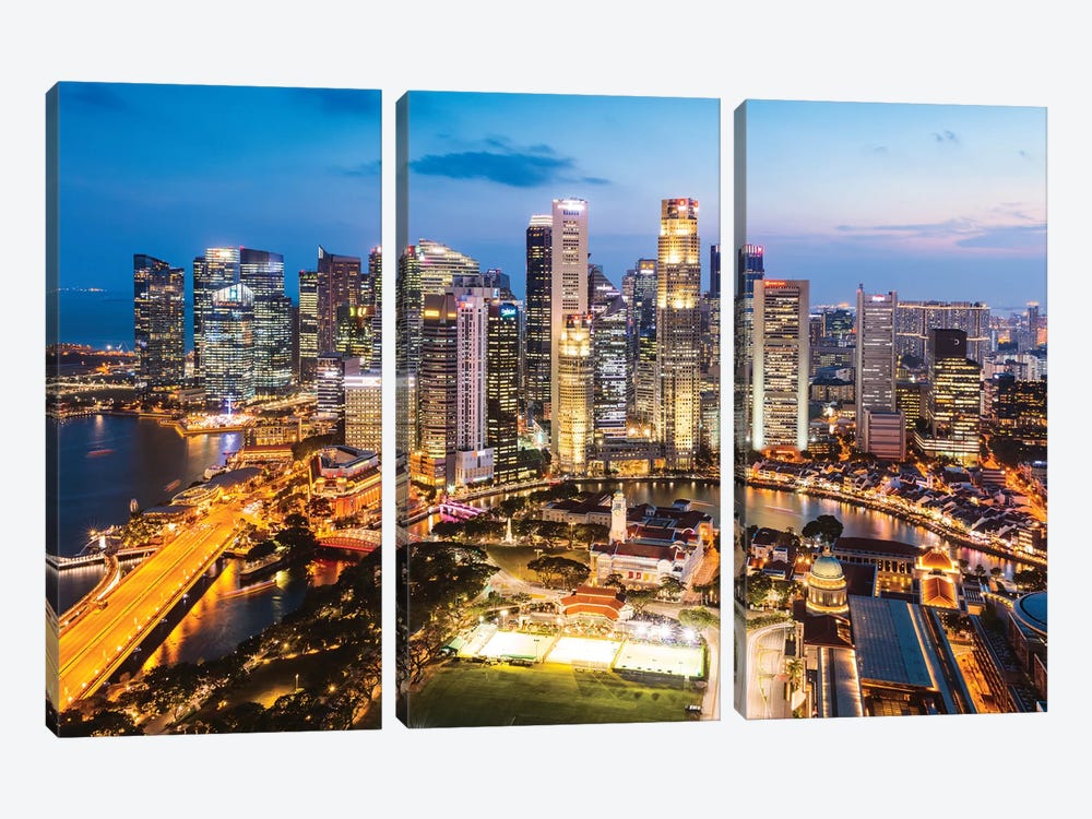 Downtown Singapore At Sunset by Matteo Colombo 3-piece Canvas Artwork