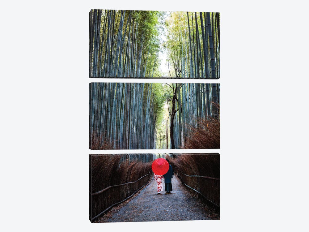 Japanese Couple At Arashiyama Forest, Kyoto I by Matteo Colombo 3-piece Canvas Art Print