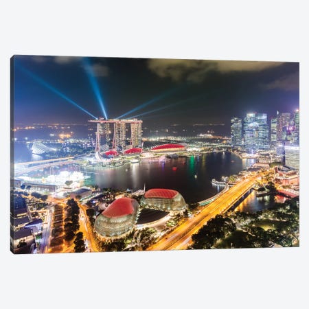 Light Show At Marina Bay Sands, Singapore Canvas Print #TEO385} by Matteo Colombo Canvas Art