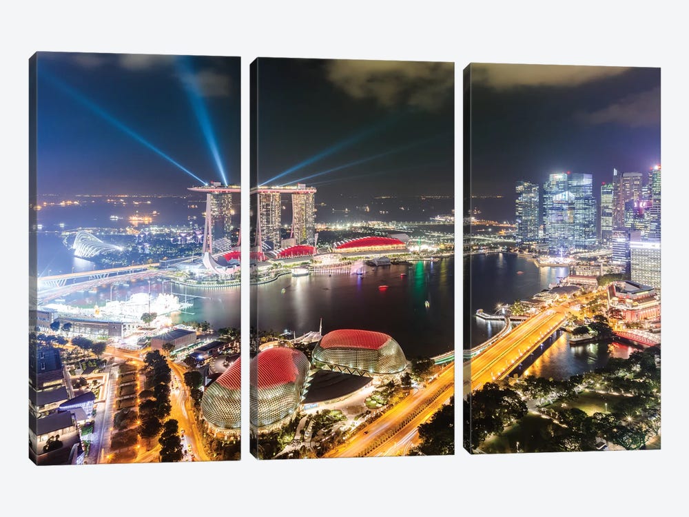 Light Show At Marina Bay Sands, Singapore by Matteo Colombo 3-piece Canvas Print